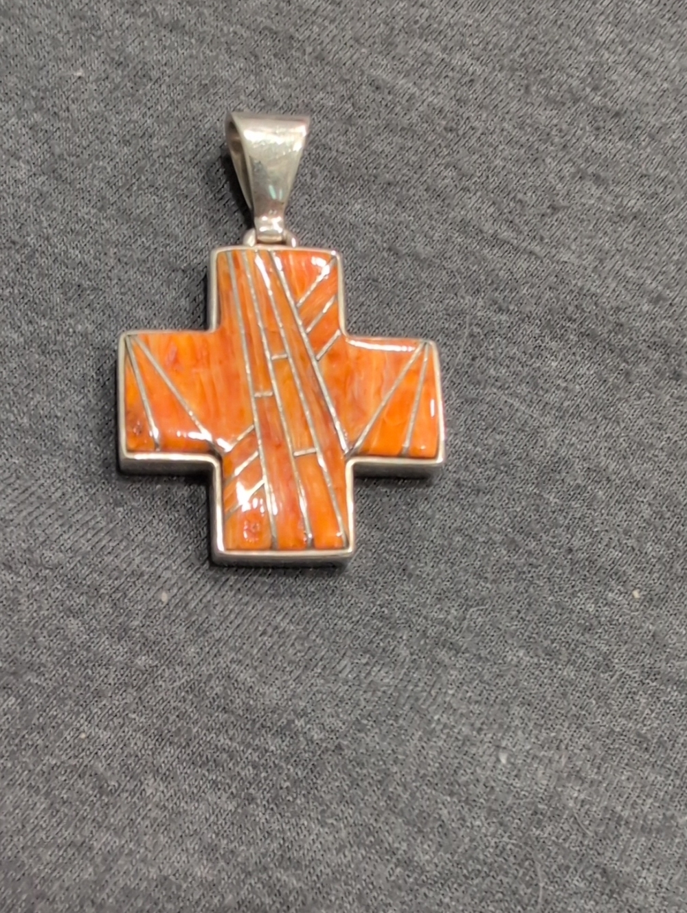 Orange Spiny Inlay Cross Pendant Necklace